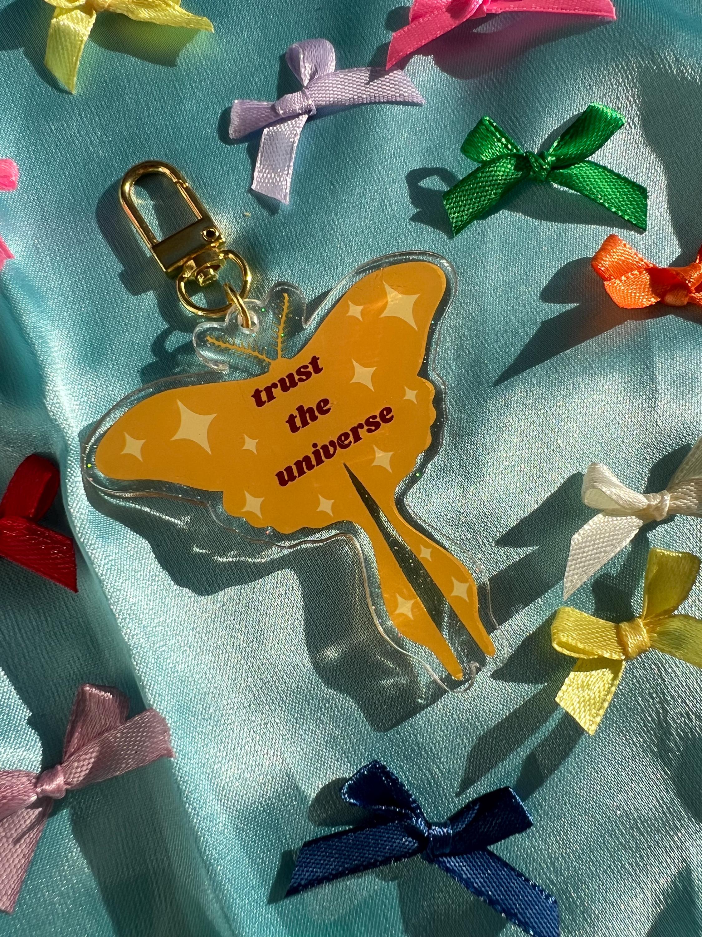 Luna Moth Acrylic Bag Charm – Trust the Universe Keychain, Celestial Purse Accessory